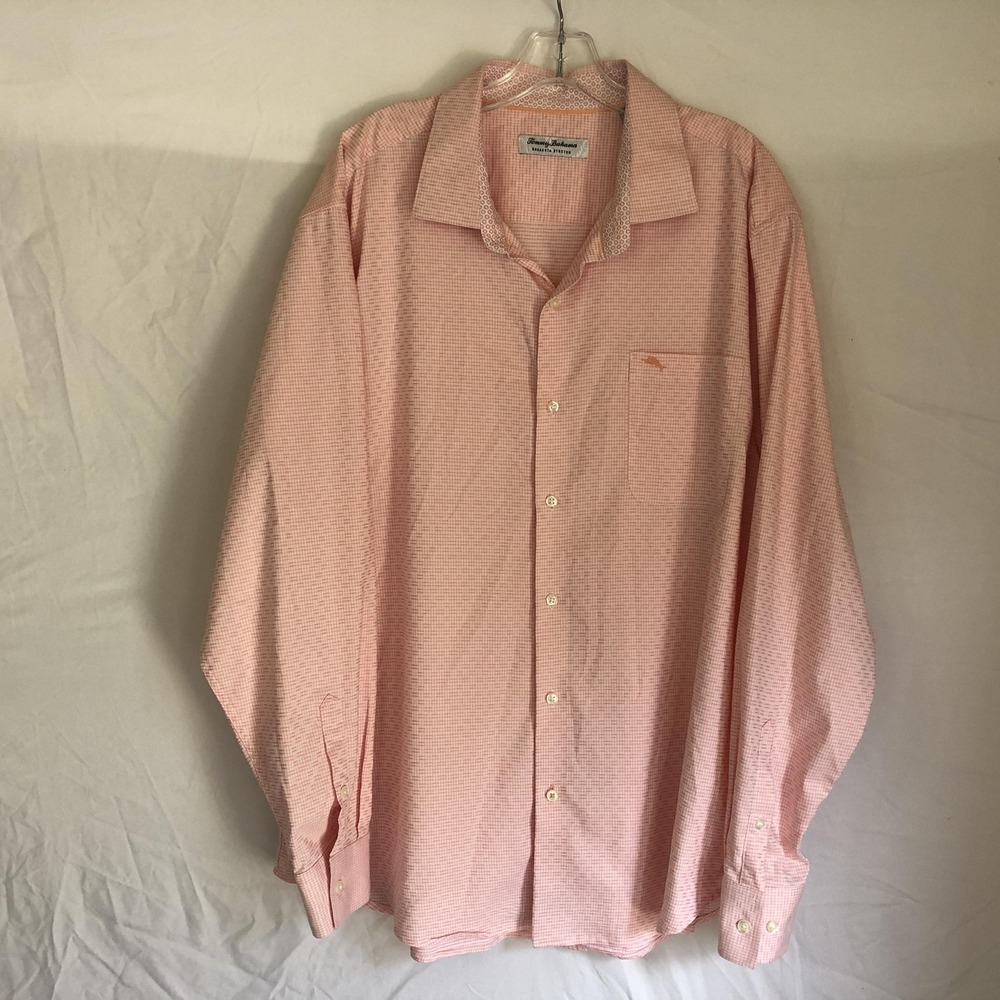 Tommy Bahama Mens XL Pink Check Sarasota Stretch Long Sleeve Button Front Shirt - Picture 1 of 11